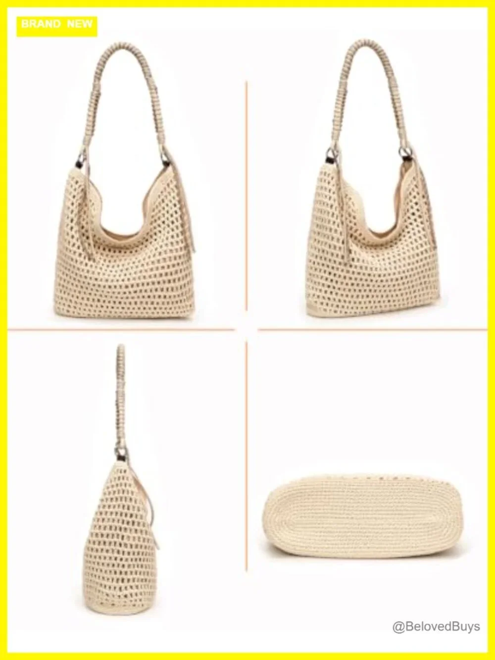 Hobo Crochet Beach Tote Bag, Woven Knit Shoulder Purse for Summer Travel